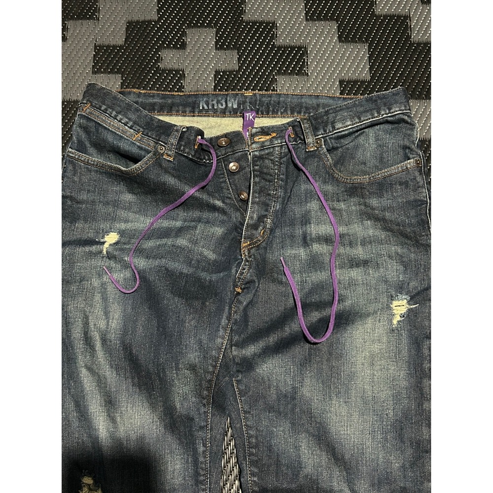 Krew Klassic TK Terry Kennedy Distressed Skate Jeans Dark Wash 36x32 - Picture 2 of 7